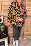 Plus size coat leopard sherpa long sleeve women jackets w/full zipper BQ15489