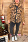 Plus size sherpa leopard & brown long sleeve women jacket w/pockets BQ15975