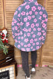 Plus size grey & pink flowers sherpa full-zip women jacket w/pocket DLH14445
