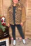 Plus size sherpa leopard & brown long sleeve women jacket w/pockets BQ15975