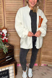Plus size white sherpa full-zip women jacket w/front brown pocket BQ1362