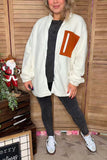 Plus size white sherpa full-zip women jacket w/front brown pocket BQ1362