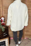 Plus size white sherpa full-zip women jacket w/front brown pocket BQ1362