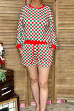 Christmas red/white/green checkered top & shorts 2pc women set XCH16765
