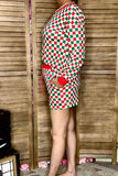 Christmas red/white/green checkered top & shorts 2pc women set XCH16765