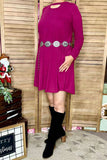 Fuchsia purple long sleeve key hole neckline women's dress wholesale YMY5426B-1 (AS13)