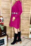 Fuchsia purple long sleeve key hole neckline women's dress wholesale YMY5426B-1 (AS13)