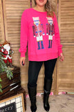 Sequin Nut Cracker hot pink long sleeve women sweatshirt /slit XCH16741