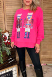 Sequin Nut Cracker hot pink long sleeve women sweatshirt /slit XCH16741