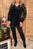 Gold sequin long sleeve black women shirt XCH16021
