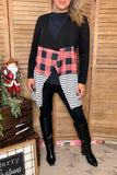 Black & checkered & striped color block irregular long sleeve women caridgan GJQ8722 (AS15)