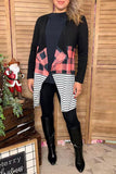 Black & checkered & striped color block irregular long sleeve women caridgan GJQ8722 (AS15)