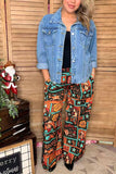 Western patterns printed wide leg elastic waist women pant XCH16773