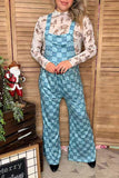 Blue checkered one piece casual women jumpsuit XCH16744
