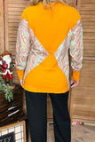 Aztec printed & knitted block yellow solid color long sleeve women tops BQ14390