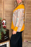 Aztec printed & knitted block yellow solid color long sleeve women tops BQ14390