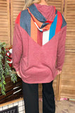 Multi color stripe printed  long sleeve w/string women rust tops XCH10162 /hoodie Afloor