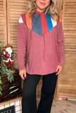 Multi color stripe printed  long sleeve w/string women rust tops XCH10162 /hoodie Afloor