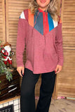 Multi color stripe printed  long sleeve w/string women rust tops XCH10162 /hoodie Afloor