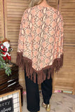 Snake printed poncho with brown fringe/tassel XCH13890 (BS10)/AS12