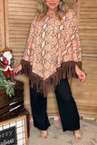 Snake printed poncho with brown fringe/tassel XCH13890 (BS10)/AS12