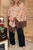 Snake printed poncho with brown fringe/tassel XCH13890 (BS10)/AS12
