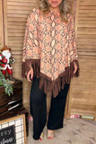 Snake printed poncho with brown fringe/tassel XCH13890 (BS10)/AS12