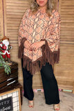 Snake printed poncho with brown fringe/tassel XCH13890 (BS10)/AS12
