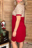 Western burgundy leopard printed dress w/pockets GJQ11900