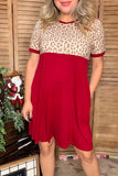 Western burgundy leopard printed dress w/pockets GJQ11900
