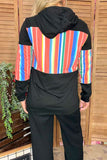 Black serape color block hoodie w/keyhole neckline GJQ8267