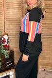 Black serape color block hoodie w/keyhole neckline GJQ8267