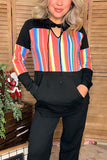 Black serape color block hoodie w/keyhole neckline GJQ8267