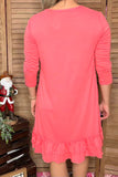 Solid color pink 3/4 sleeves women dress w/ruffle GJQ15571