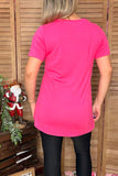 Checked printed solid fuchsia w/ sequin short sleeve women top FW10361 ( CS6)