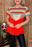 Striped & Sequin & Orange & short sleeve women top FW9812 (CS5)