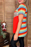 Striped & Sequin & Orange & short sleeve women top FW9812 (CS5)