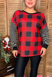 Christmas checked w/striped long sleeve women top BQ15415 DS5