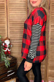 Christmas checked w/striped long sleeve women top BQ15415 DS5