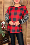 Christmas checked w/striped long sleeve women top BQ15415 DS5