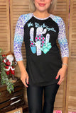 "WE STICK TOGETHER" cactus & leopard printed 3/4 women top DLH10132 CS2