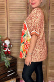 Leopard & floral multi color printed short sleeve women tops XCH13567 CS6