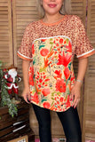 Leopard & floral multi color printed short sleeve women tops XCH13567 CS6