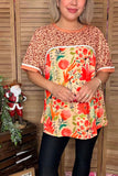 Leopard & floral multi color printed short sleeve women tops XCH13567 CS6