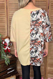 Half horse printed & knitted light tan loose fitting short sleeve women top XCH14343 (HS2)