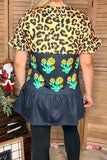 Western leopard & Cactus & Black color block short sleeve women tops BQ13934 (DS8)