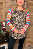 Leopard printed top w/serape multi color long raglan design sleeves women tops YMY9824 (DS7)