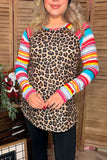 Leopard printed top w/serape multi color long raglan design sleeves women tops YMY9824 (DS7)