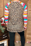 Leopard printed top w/serape multi color long raglan design sleeves women tops YMY9824 (DS7)