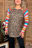 Leopard printed top w/serape multi color long raglan design sleeves women tops YMY9824 (DS7)